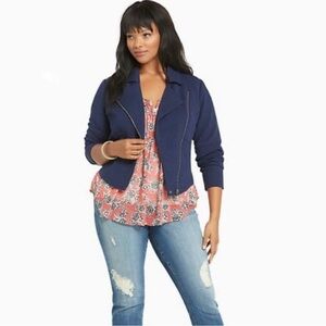 Torrid Navy Blue Textured Zip Up Moto Jacket